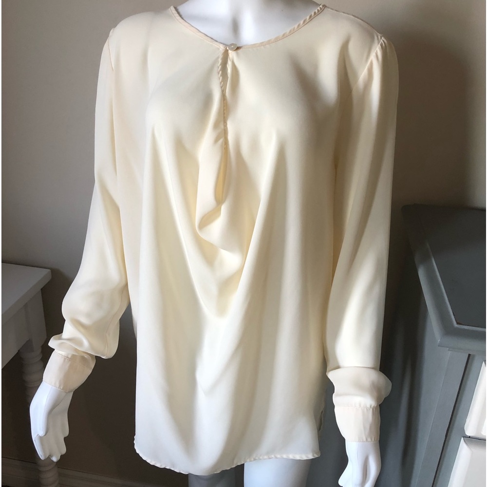 Cream Dress Blouse Sheer Long Sleeve Dressy Blouse
